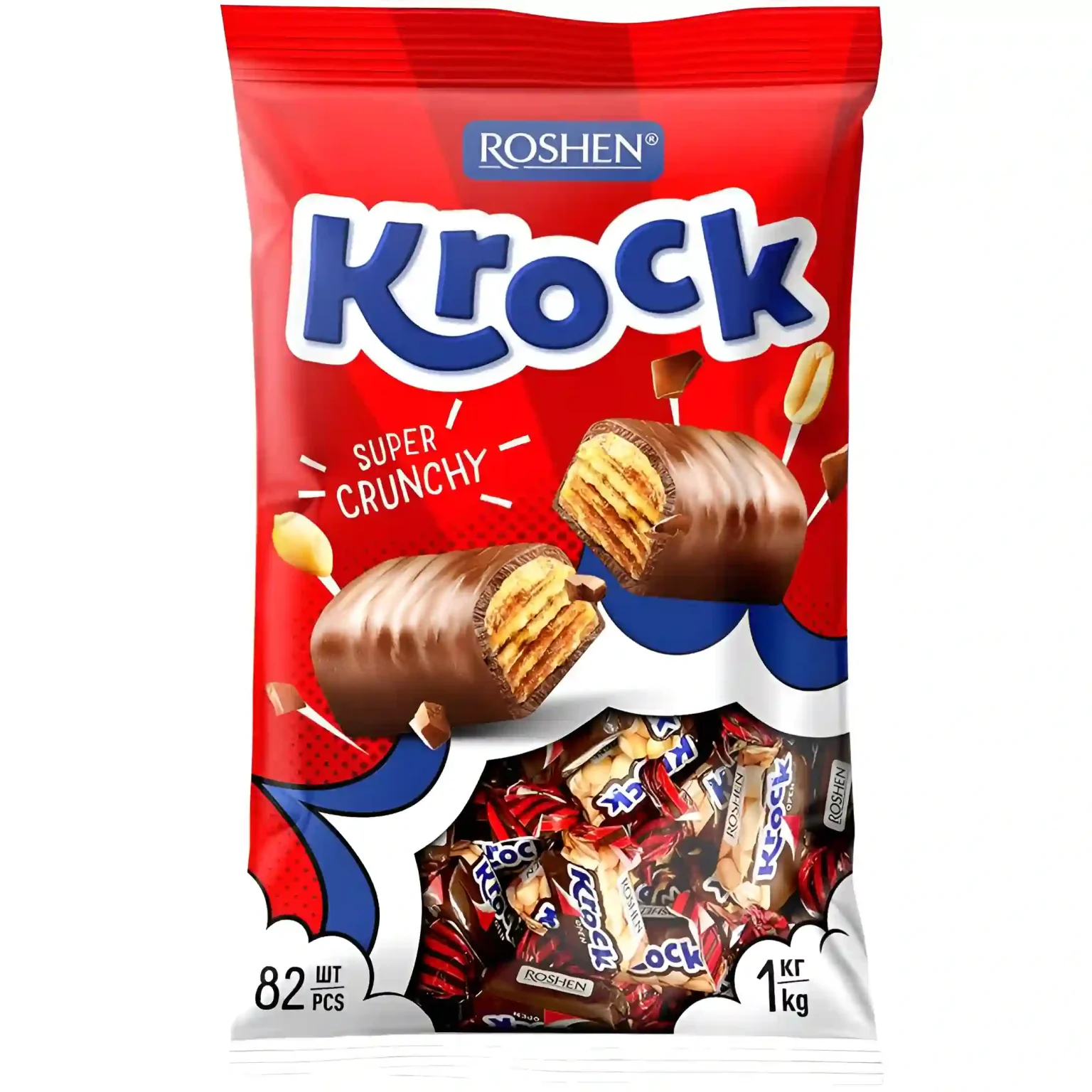 شکلات روشن کراک با مغز کرم بادام زمینی Roshen Krock بسته 1 کیلویی