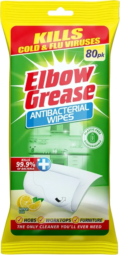دستمال مرطوب آنتی باکتریال همه کاره البو گریس Elbow Grease با رایحه لیمو بسته 80 عددی