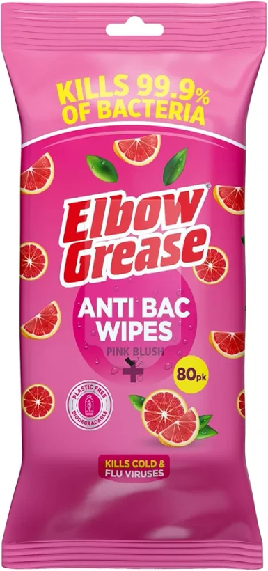 دستمال مرطوب آنتی باکتریال همه کاره البو گریس Elbow Grease با رایحه گریپ فروت بسته 80 عددی